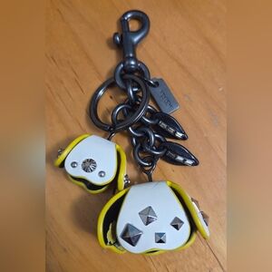 Coach Prairie Black Yellow Tea Roses Floral Flower Dangle Charm Keychain*RARE*